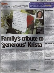 Our Tribute & Final Farewell to our beloved late Sister Krista Norwich Evening News July 22 2011
